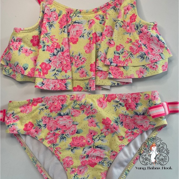 Nicole Miller New York Girls Large 12 Two Piece Bathing Suit Floral PRELOVED - Picture 1 of 10